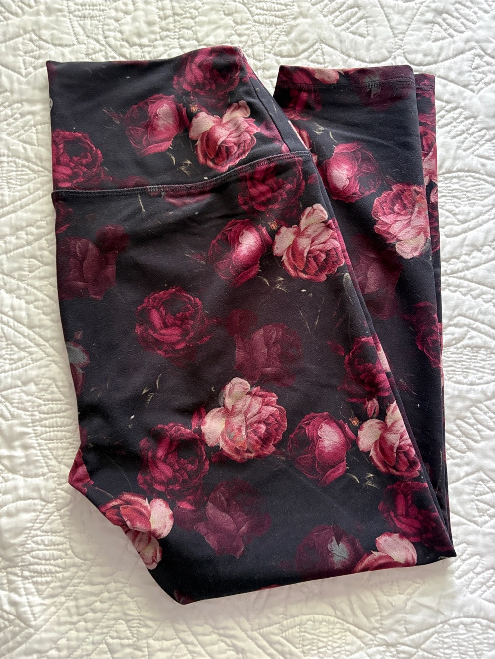 RBX Black Leggings with Pink Rose Print